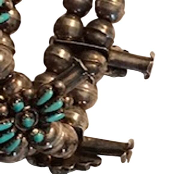 Vintage Squash Blossom Native American Zuni Petit Point Silver Turquoise Neck - Picture 4 of 9